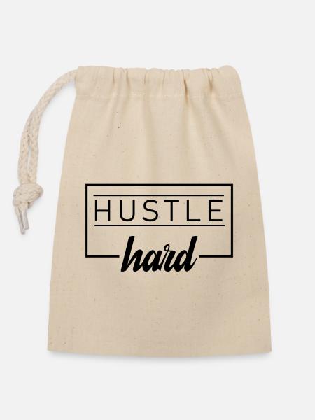 hustle hard - Verschließbarer Geschenkbeutel aus Baumwolle (14x20cm) - Natur