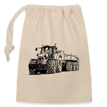 Tracteur avec remorque - Sac cadeau en coton avec cordon (14 x 20 cm) - nature - Devant