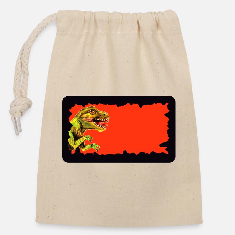 T-Rex Dinosaurier | personalisierbar  - Verschließbarer Geschenkbeutel aus Baumwolle (14x20cm) - Natur