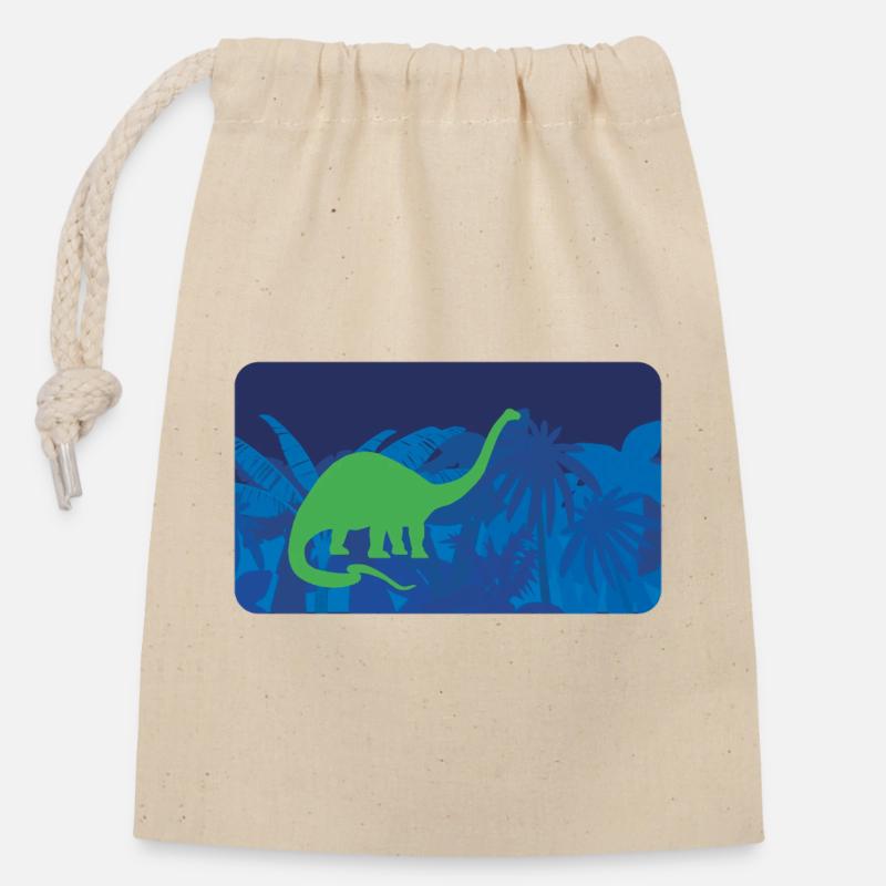 Urwald Dinos Langhals - blau - Verschließbarer Geschenkbeutel aus Baumwolle (14x20cm) - Natur