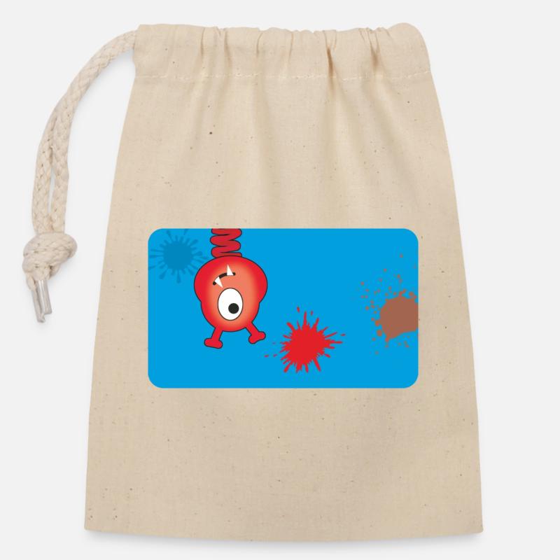 Rotes Monster & Farbkleckse - blau  - Verschließbarer Geschenkbeutel aus Baumwolle (14x20cm) - Natur