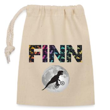 FINN - Beautiful boy name with dinosaur - Closable cotton gift bag (14x20cm) - nature - Front