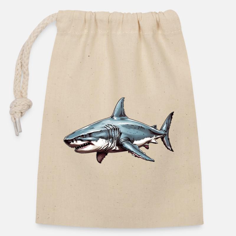 Marée de requin - Sac cadeau en coton avec cordon (14 x 20 cm) - nature