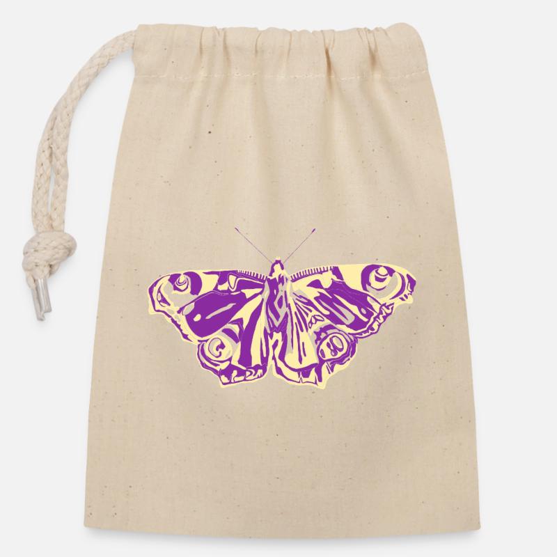 Lila-Gelber Schmetterling - Verschließbarer Geschenkbeutel aus Baumwolle (14x20cm) - Natur