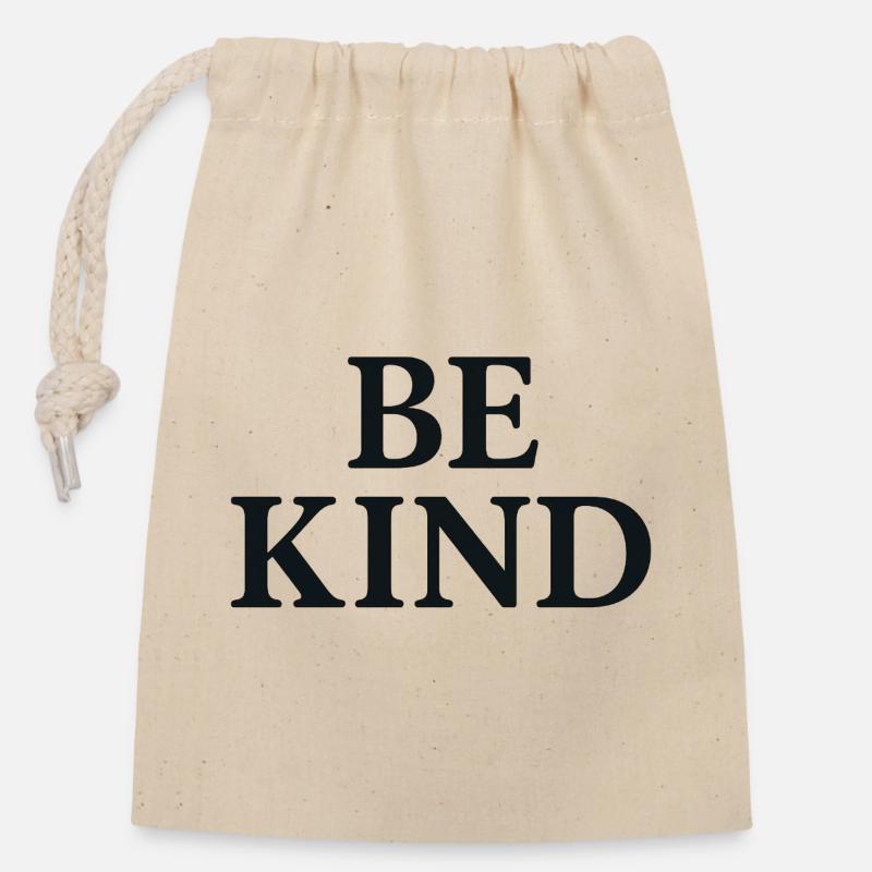 Lettrage inspirant Be KInd - Sac cadeau en coton avec cordon (14 x 20 cm) - nature