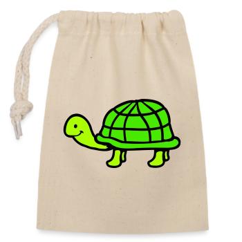 Turtle long neck smiling happy funny - Closable cotton gift bag (14x20cm) - nature - Front