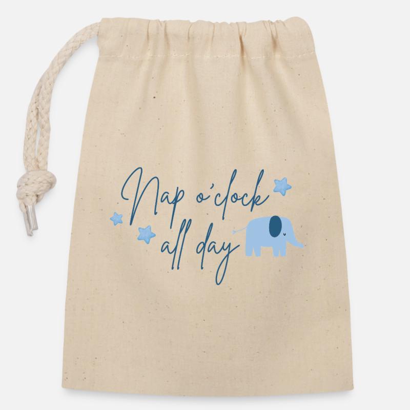 Nap o'clock all day Elephant blue - Closable cotton gift bag (14x20cm) - nature