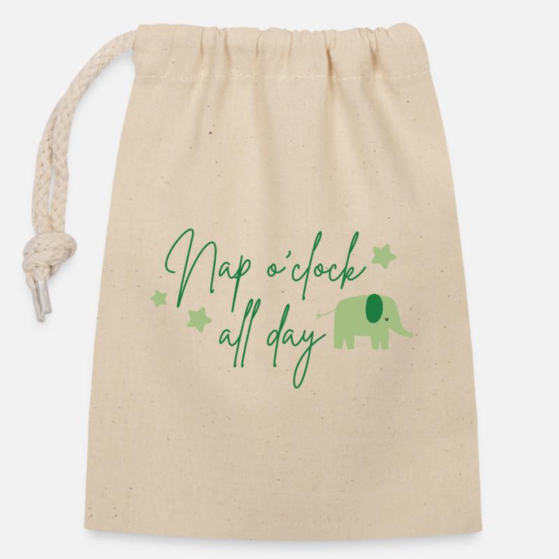 Sieste toute la journée Vert éléphant - Sac cadeau en coton avec cordon (14 x 20 cm) - nature