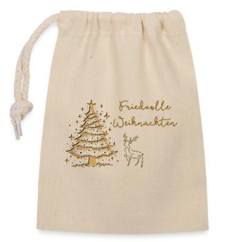 Friedvolle Weihnachten im Wald Hirsch Christbaum - Verschließbarer Geschenkbeutel aus Baumwolle (14x20cm) - Natur - Vorne