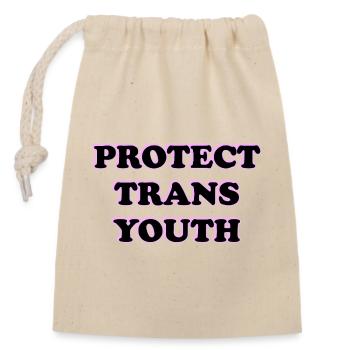 Trans-Jugendliche schützen - Verschließbarer Geschenkbeutel aus Baumwolle (14x20cm) - Natur - Vorne