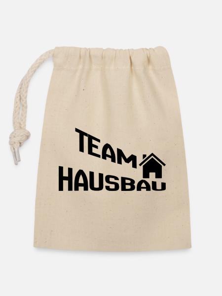 Team Hausbau - Verschließbarer Geschenkbeutel aus Baumwolle (14x20cm) - Natur