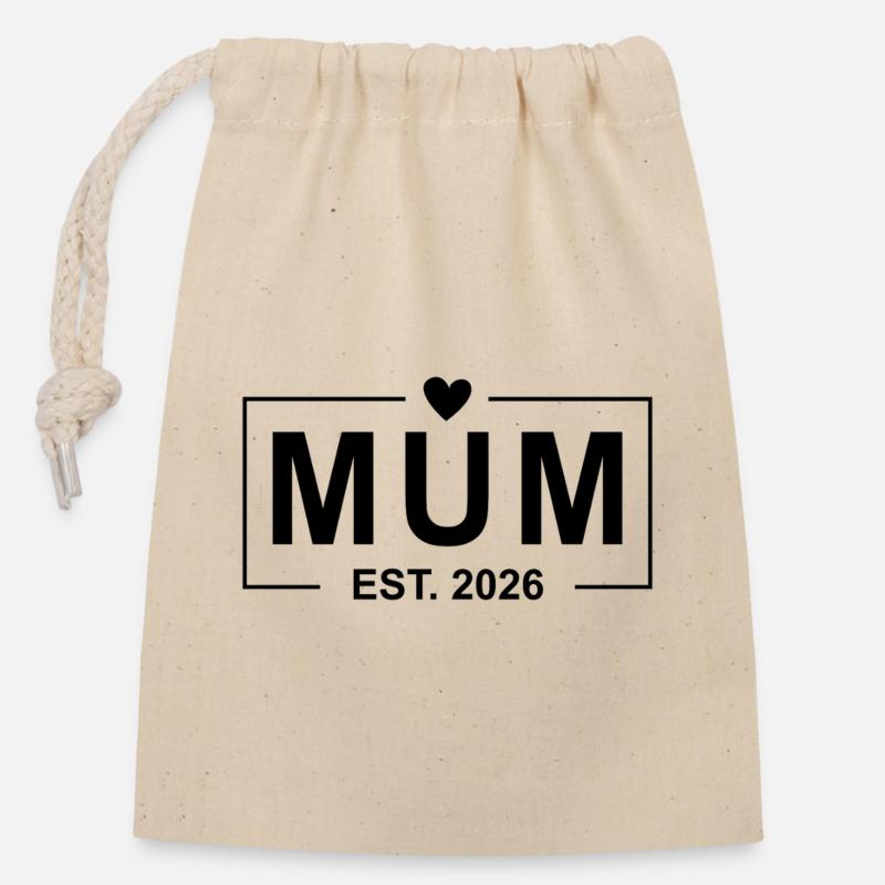 Mum Est. 2026 - Closable cotton gift bag (14x20cm) - nature