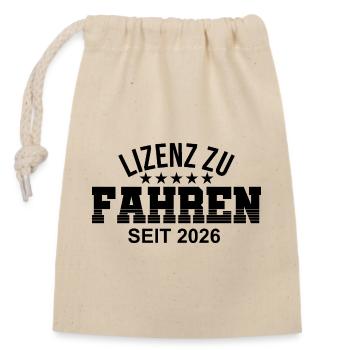 Führerschein 2026 Fahrprüfung Führerscheinprüfung - Verschließbarer Geschenkbeutel aus Baumwolle (14x20cm) - Natur - Vorne