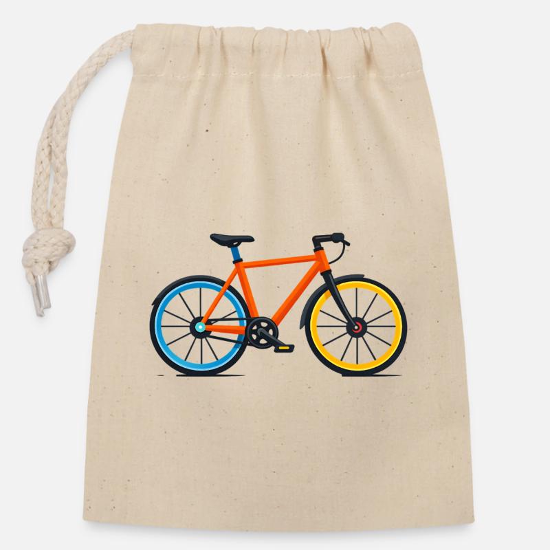 Colourful bicycle in contrasting colours - Closable cotton gift bag (14x20cm) - nature