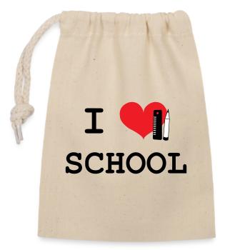 J'aime l'École : Motif Love School Iconique Noir - Sac cadeau en coton avec cordon (14 x 20 cm) - nature - Devant