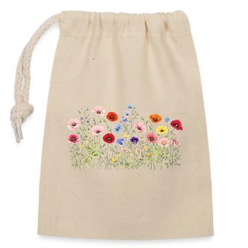 Wildblumen Wiese mit natürliche Aquarellblüten - Verschließbarer Geschenkbeutel aus Baumwolle (14x20cm) - Natur - Vorne