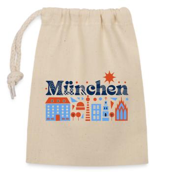 München Skyline Illustration Farbige Stadt - Verschließbarer Geschenkbeutel aus Baumwolle (14x20cm) - Natur - Vorne