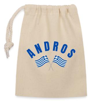 Andros Crossed Greek Flags  - Closable cotton gift bag (14x20cm) - nature - Front
