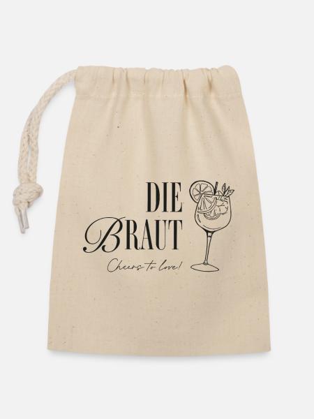 Die Braut: Cheers to Love - Verschließbarer Geschenkbeutel aus Baumwolle (14x20cm) - Natur