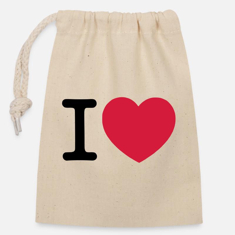 I Love... - Closable cotton gift bag (14x20cm) - nature