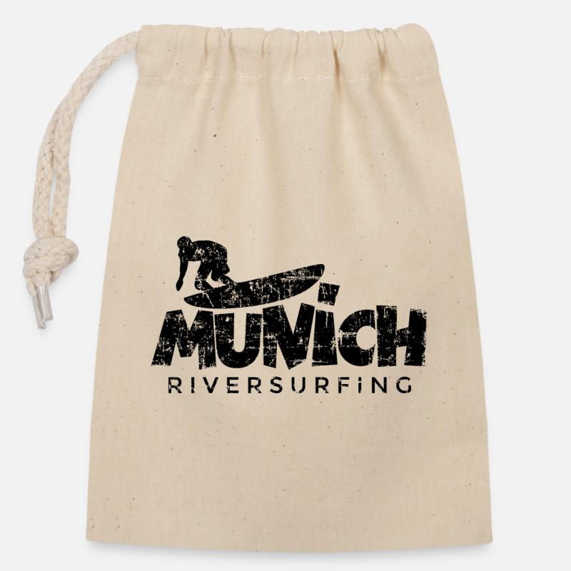 Munich Riversurfing München Surfer - Verschließbarer Geschenkbeutel aus Baumwolle (14x20cm) - Natur