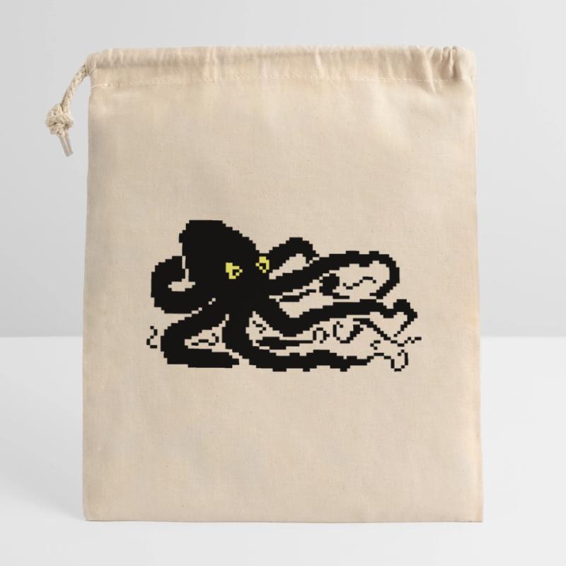 Pieuvre pixel 8 bits Sac cadeau en coton avec cordon (14 x 20 cm)