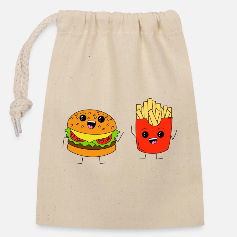 Burger & Fries - Verschließbarer Geschenkbeutel aus Baumwolle (14x20cm) - Natur