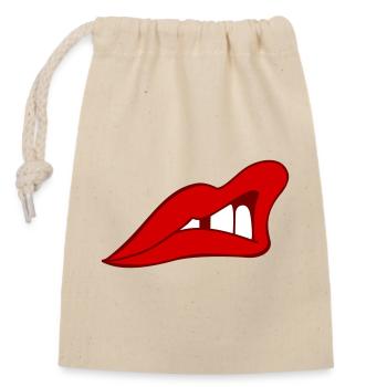 Rote Lippen - Verschließbarer Geschenkbeutel aus Baumwolle (14x20cm) - Natur - Vorne