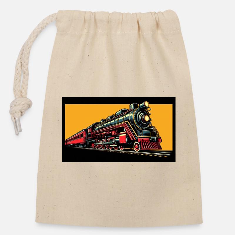 Train 1 3 - Sac cadeau en coton avec cordon (14 x 20 cm) - nature