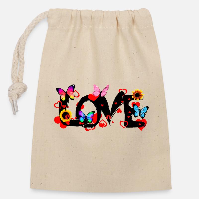 LOVE – Colorful Romantic Statement Design - Closable cotton gift bag (14x20cm) - nature