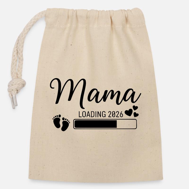Mama Loading 2026 - Verschließbarer Geschenkbeutel aus Baumwolle (14x20cm) - Natur