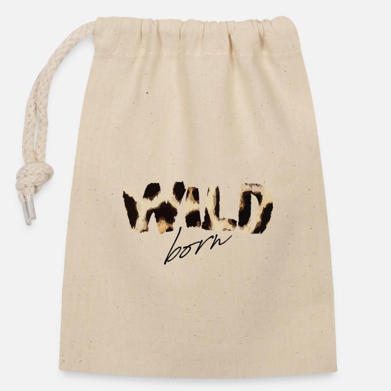 Wild Born Imprimé léopard - Sac cadeau en coton avec cordon (14 x 20 cm) - nature