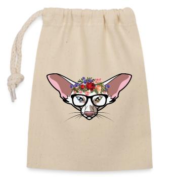 Orientalischer Kurzhaar-Blumenkranz – lustige Katzenmama - Verschließbarer Geschenkbeutel aus Baumwolle (14x20cm) - Natur - Vorne