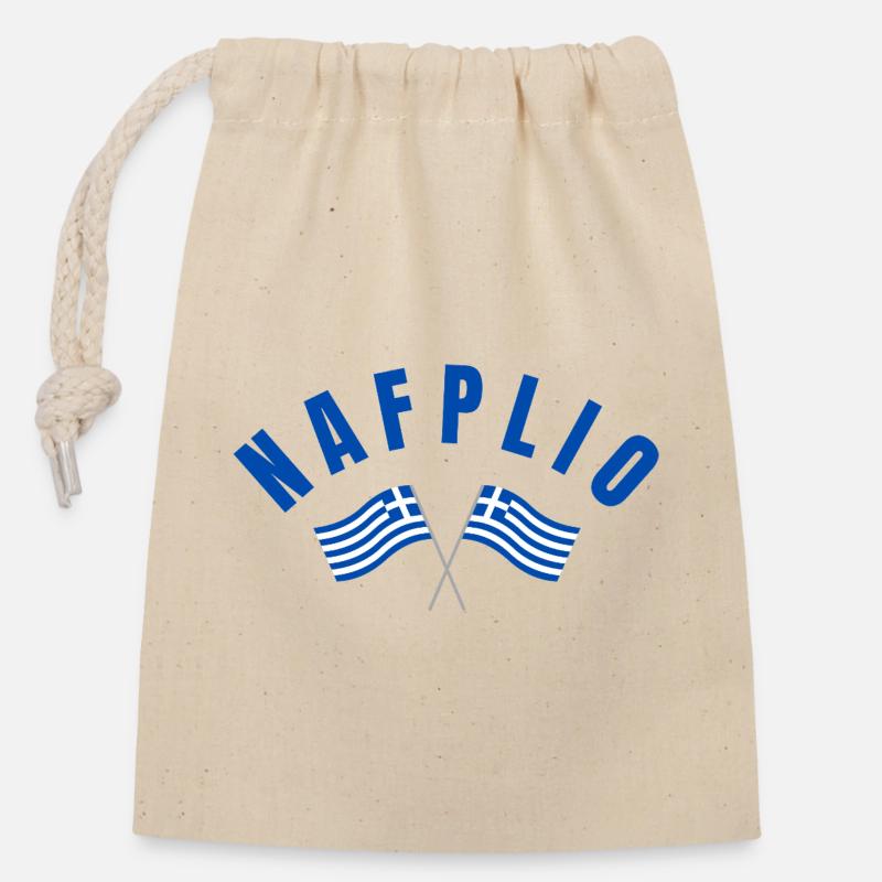 Nafplio Greek Flags - Closable cotton gift bag (14x20cm) - nature