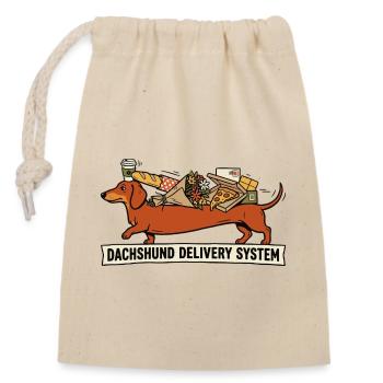 Dackel-Liefersystem – Funny Dog Design - Verschließbarer Geschenkbeutel aus Baumwolle (14x20cm) - Natur - Vorne