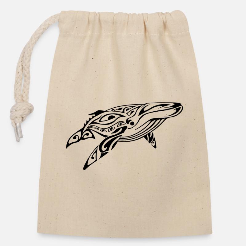 Baleine_1 - Sac cadeau en coton avec cordon (14 x 20 cm) - nature
