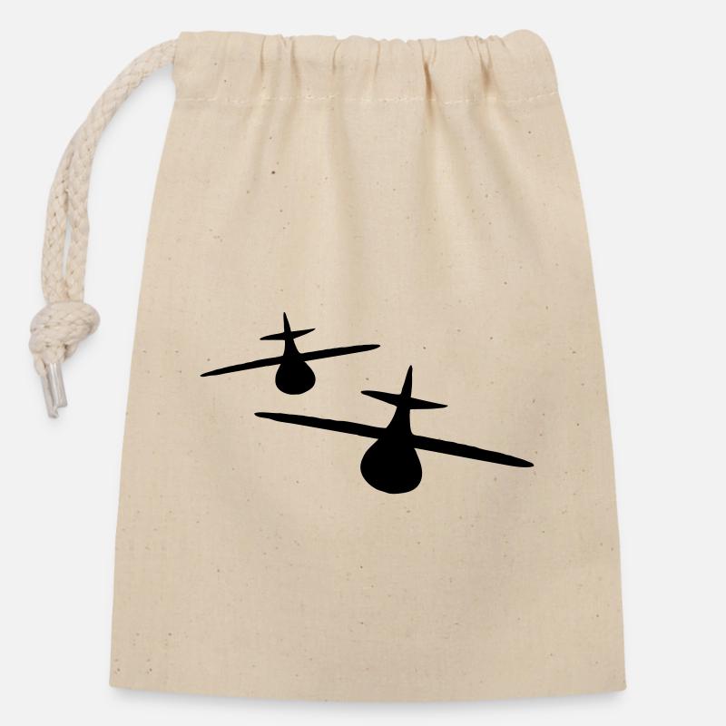 Deux avions - Sac cadeau en coton avec cordon (14 x 20 cm) - nature