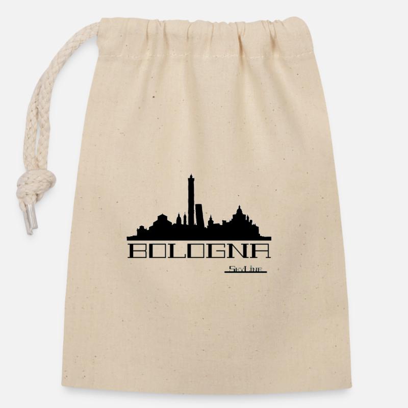 Silhouette néon de la Skyline de Bologne - Sac cadeau en coton avec cordon (14 x 20 cm) - nature