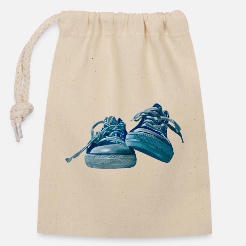Blaues Sneaker-Design - Verschließbarer Geschenkbeutel aus Baumwolle (14x20cm) - Natur