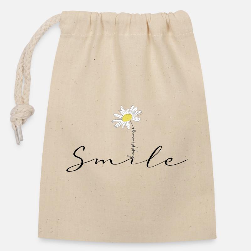 Smile happiness fleur Marguerite original - Sac cadeau en coton avec cordon (14 x 20 cm) - nature