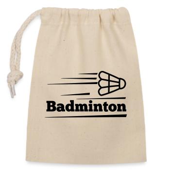 Badmintontext mit überfliegendem Shuttle - Verschließbarer Geschenkbeutel aus Baumwolle (14x20cm) - Natur - Vorne