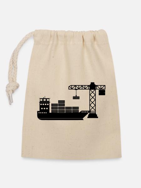Seecontainerboot mit Kranentladung - Verschließbarer Geschenkbeutel aus Baumwolle (14x20cm) - Natur