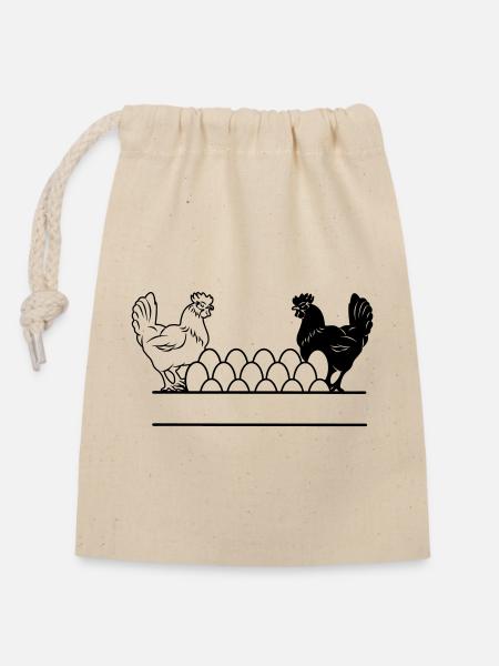 Hähnchen dunkles und helles Monogramm - Verschließbarer Geschenkbeutel aus Baumwolle (14x20cm) - Natur