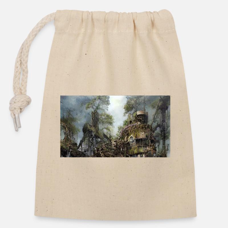 Foret immeuble - Sac cadeau en coton avec cordon (14 x 20 cm) - nature