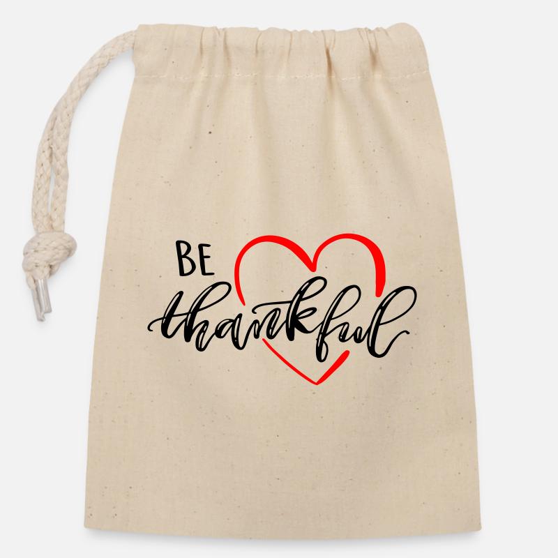 be thankful - Verschließbarer Geschenkbeutel aus Baumwolle (14x20cm) - Natur