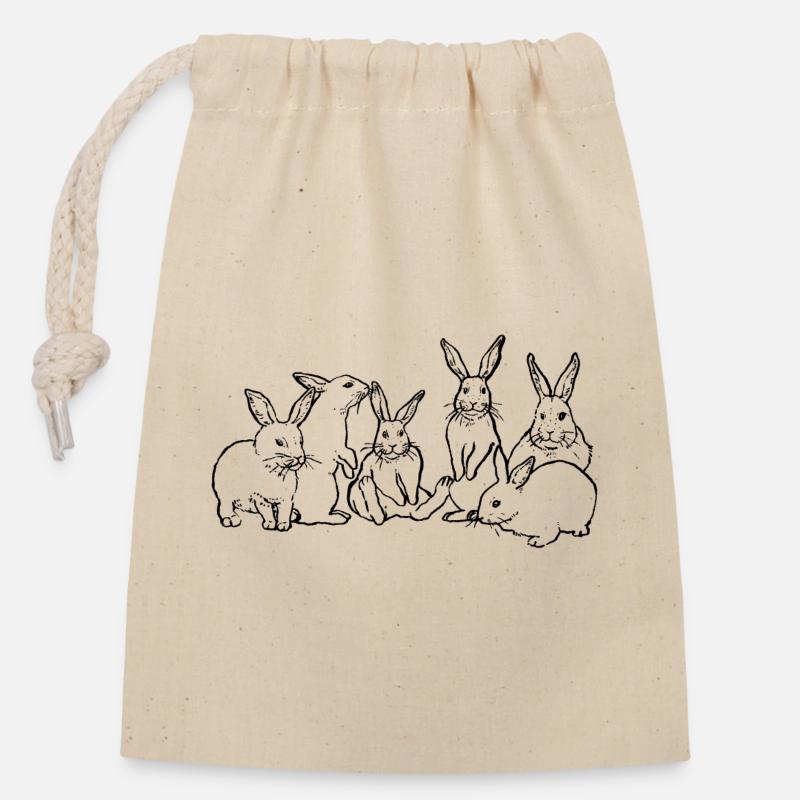 BUNNY GANG - Closable cotton gift bag (14x20cm) - nature