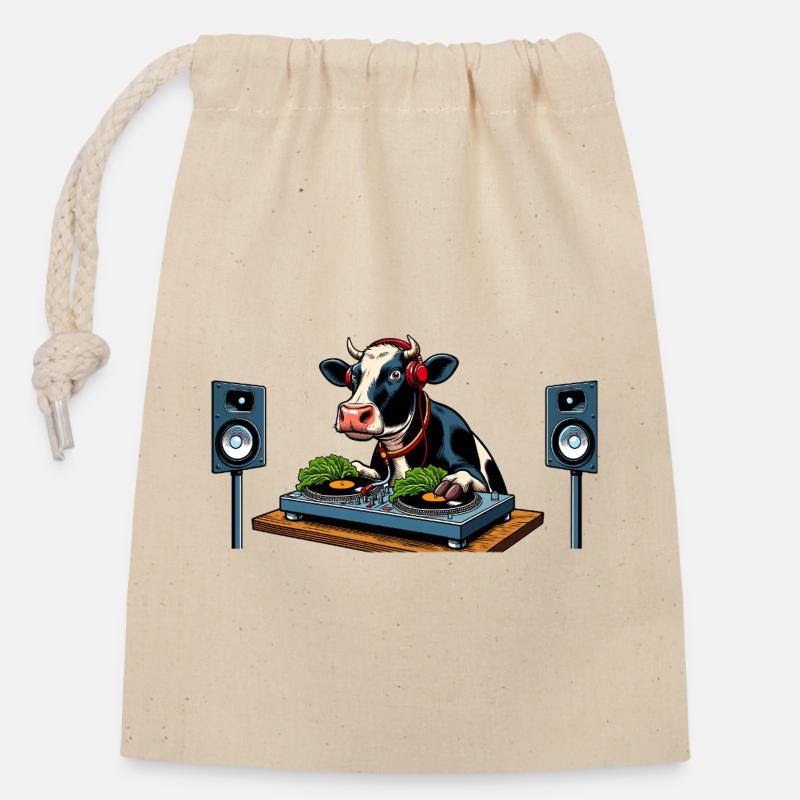 DJ Cowspin - Closable cotton gift bag (14x20cm) - nature