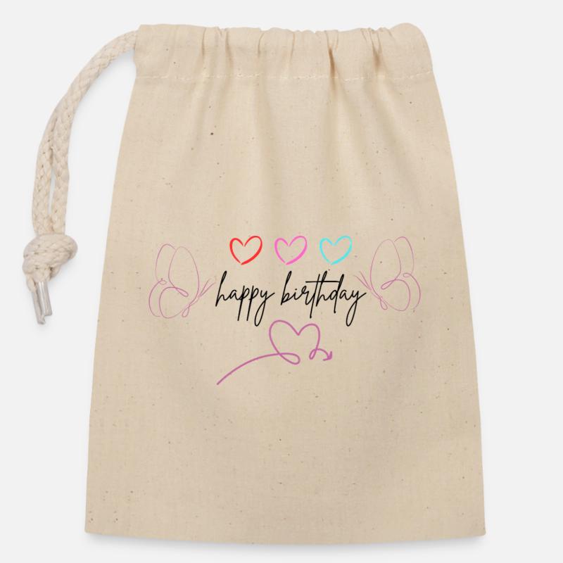 happy_birthday - Closable cotton gift bag (14x20cm) - nature
