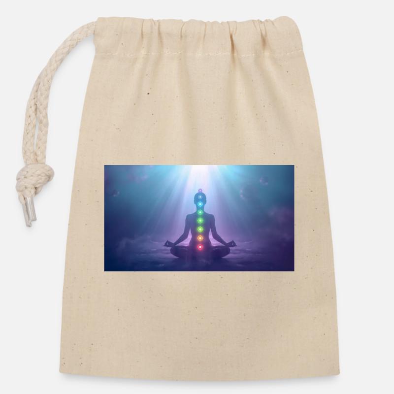 Chakra Meditation Light Rays Yoga - Closable cotton gift bag (14x20cm) - nature