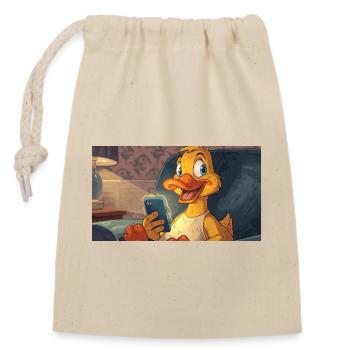 Duck on the smartphone - Closable cotton gift bag (14x20cm) - nature - Front